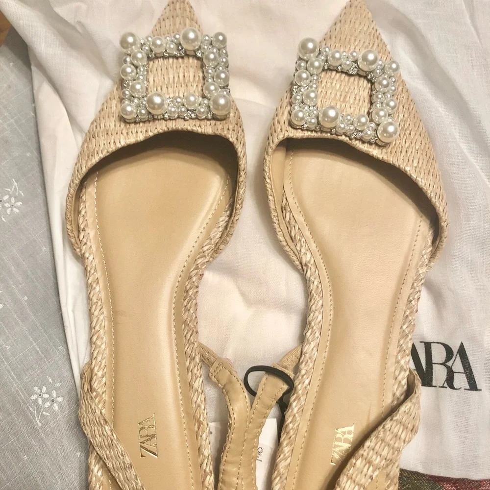Zara pearl embellished flat slingbacks NWT - Picture 8 of 9